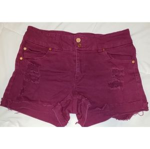 Burgundy ripped shorts